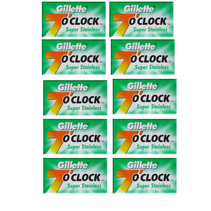 Gillette 7 O'Clock (50 Pack) Green Stainless Steel DE Razor Blades