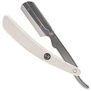 Parker 34R Barber Shavette Razor - Stainless Steel & White Handle