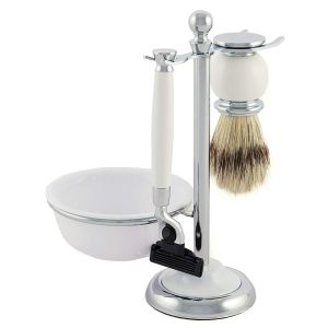 Artamis Shaving Stand Set 4 Piece with Mach 3 Razor -White